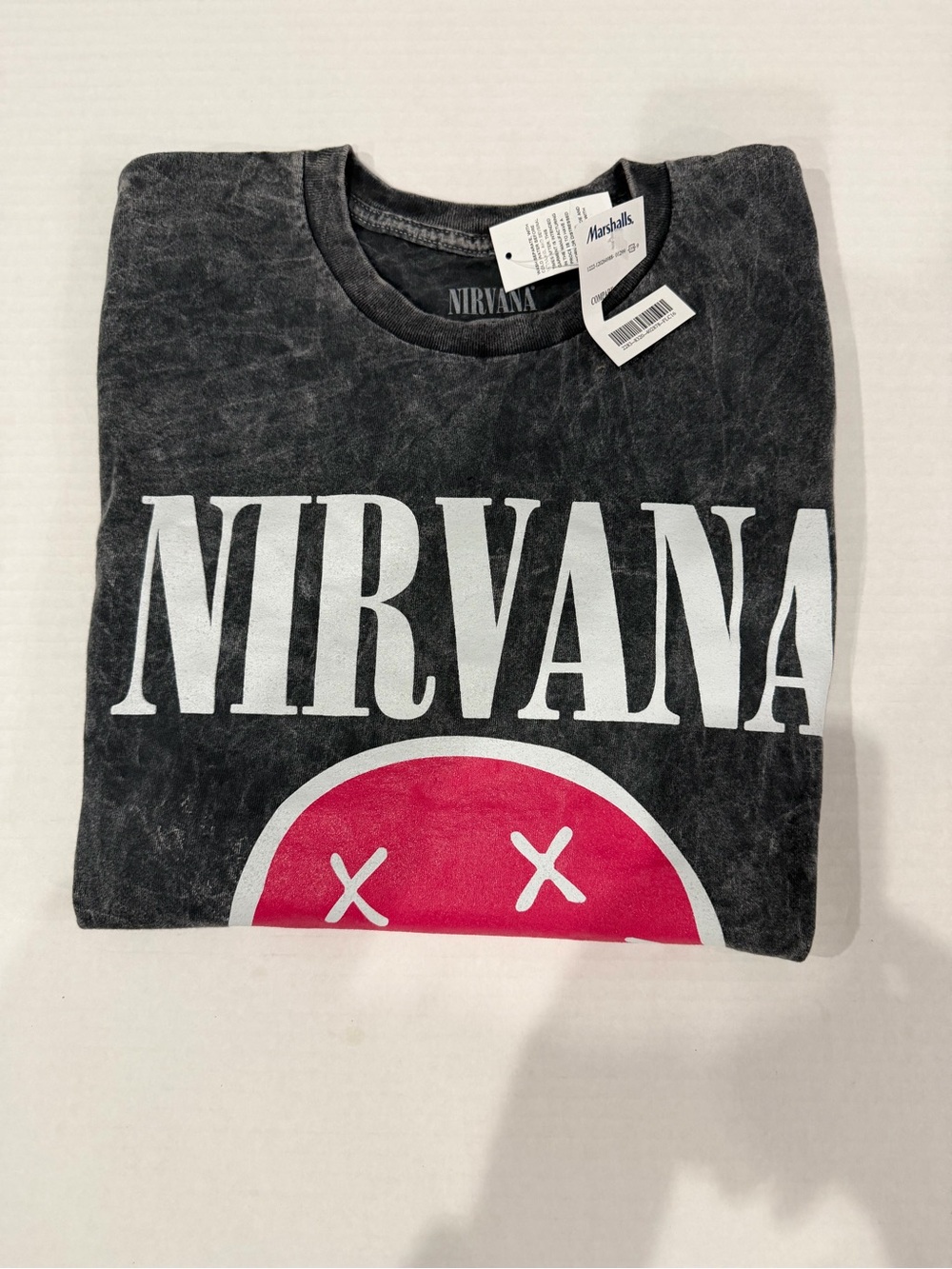 NIRVANA Black Graphic Tee with Pink Smiley